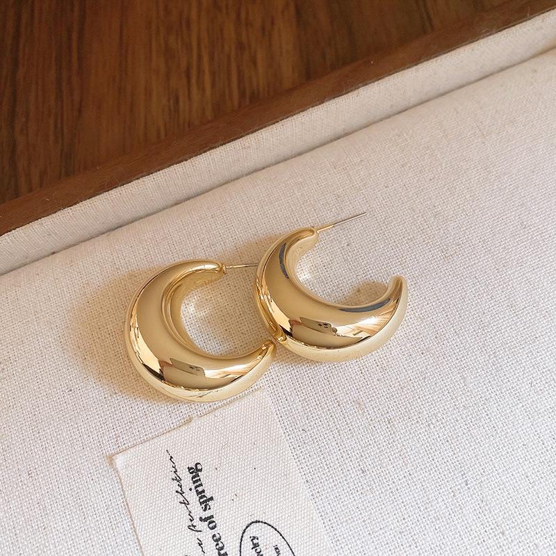 Cross-border Metal Water Drop C-Shaped Earrings for Women - Niche Style, Versatile, Fashionable, Light Luxury, High-end Feel