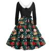 Women's Fashion Round Casual Slim Fit Christmas Print Large Swing Long Sleeve Dress