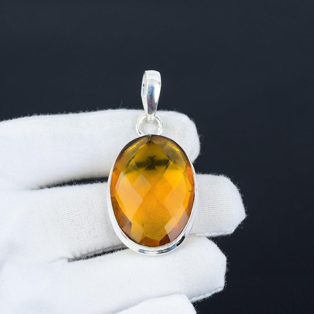 Hänge med Honungstopas Ädelsten, Honungstopas Gul Ädelsten Handgjort 925 Sterlingsilver Hänge För Kvinnor Hänge För Gåvor
