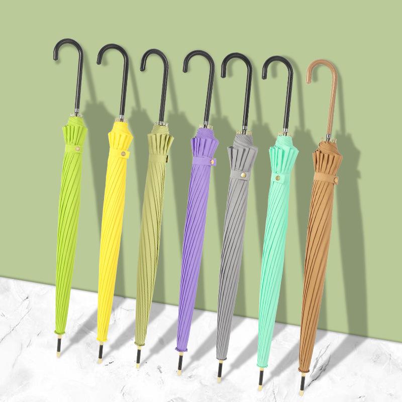 Japanese Small Fresh 16K Straight Pole Umbrella, Long Handle Umbrella, Simple Solid Color Leather Handle Advertising Umbrella, Umbrella Can Print LOGO
