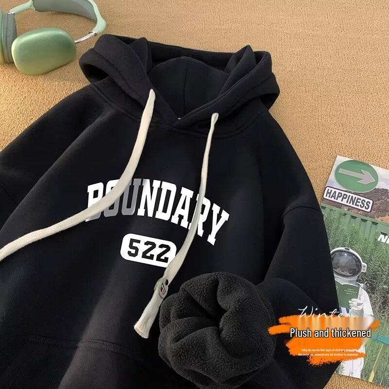 

Men s Winter Hooded Sweatshirt - Korean Style, Casual Thickened Pullover with Plus Velvet. 2XL