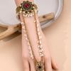 Vintage Ethnic Style Geometric Square Bracelet Bohemian Tassel Pearl Round Ring Diamond Integrated Chain