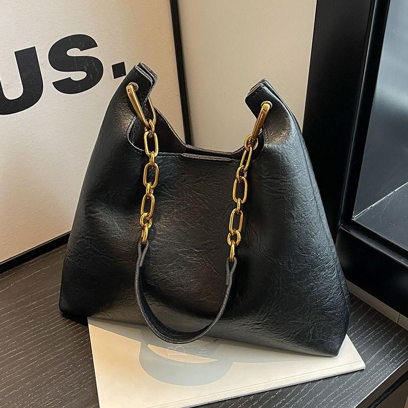 Женская летняя сумка-ведро большого объема, стильная винтажная сумка-тоут через плечо чёрный