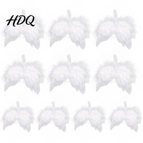 Festive Home Decor 10Pcs White Feather Angel Wings Ornament for Christmas Tree Decoration Soft Fluffy Hanging Decorations Pendant with Lanyard