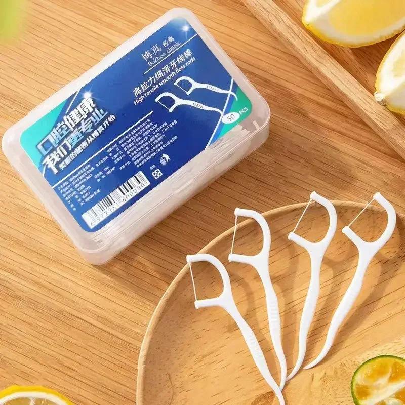 Portable Disposable Dental Floss Plastic Toothpick High Tension Dental Floss Stick