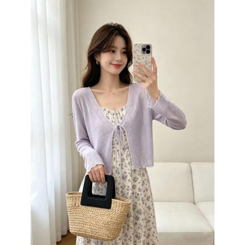 Traditional Style Lace-up Sun Protection Cardigan Lightweight Women's Outerwear Cover-up Summer Shawl Small Blazer Jacket