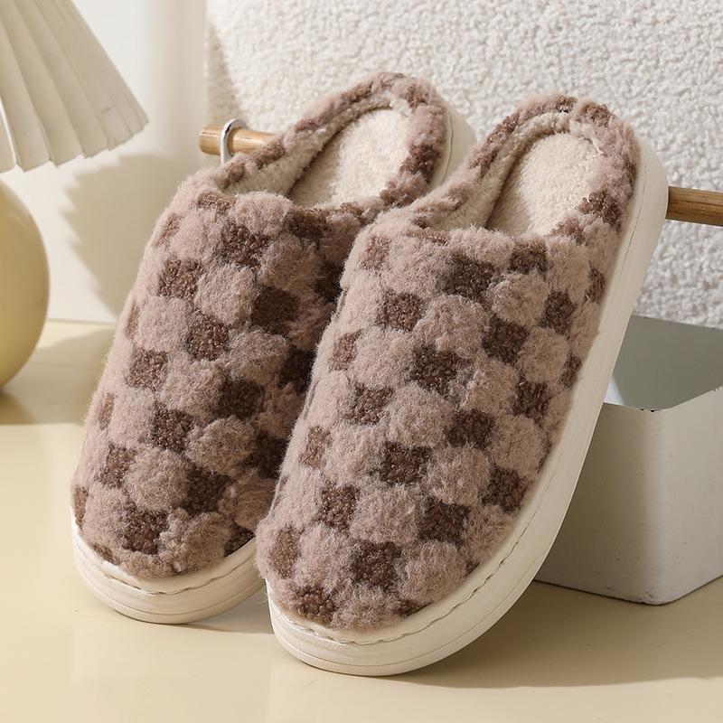Warm Striped Non-Slip Fluffy Cotton Slippers for Men & Women