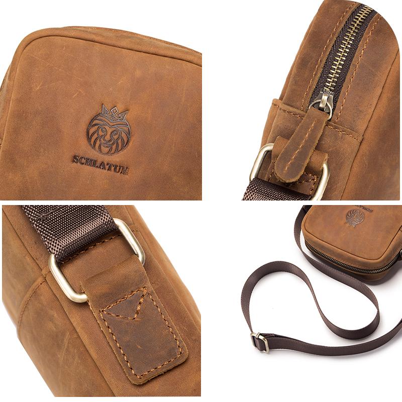Schlatum Casual Men'S Shoulder Bags Business Messenger Bag High-Quality Men'S Crazy Horse Hide Bag'S Mini Large Capacity Pocket