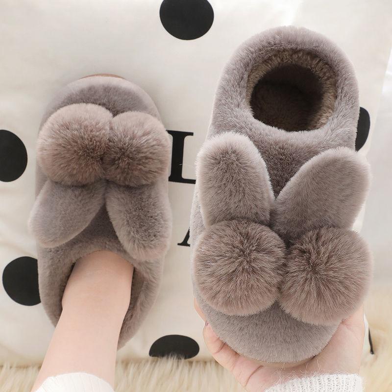 Winter Warm Home Fur Boots Womens Indoor Home Rabbit Shoe Furry Ears Footwear Indoor Bedroom Flat Heels Fluffy Ankle Boots