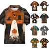 Kids Halloween Print Polo Shirt Short Sleeve Casual T-Shirt Ghost Skeleton Pumpkin Pattern Comfortable Fit Lightweight Fabric