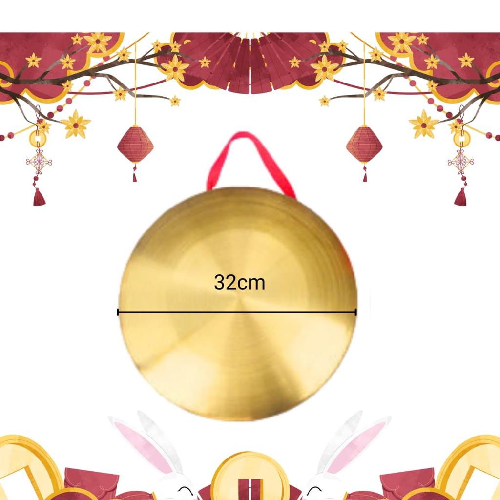 Kachar Gong with Drumsticks, Chinese Percussion Instrument, Handheld Drum for Events, Signals, Festivals (32cm)