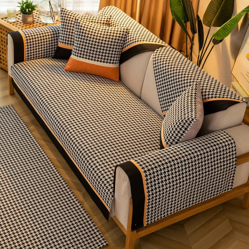 Chenille Sofa Cushion Four Seasons Universal Sofa Cover Simple Cushion Backrest Towel Cover Cloth Houndstooth Non-Slip Sofa Cover