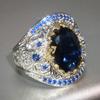 2026 Luxury Prong Setting-Rings for Women with Deep Blue Zircon Stone Anniversary Gift   Wife Micro Paved Middle