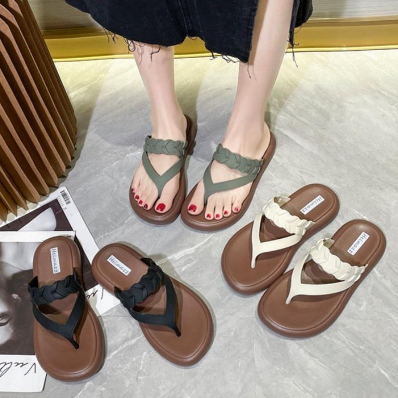 Women's Fashion Platform Slippers Summer New Round Toe Flip-flops Soft Sole Anti-slip Wear-resistant Low Heel Sandals