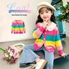 Cardigan lavorato a maglia a righe arcobaleno stile coreano per ragazze - Cappotto maglione in cotone 2026