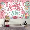 2D Pink Birthday Backdrop "Sweet Sassy and Six!" with Donuts, Cupcakes & Sprinkles Background
