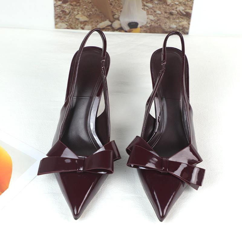 Móda 2025 Sandály Slingback pro ženy Letní značkový design Vysoké podpatky Mašle Módní špičaté lakované dámské boty