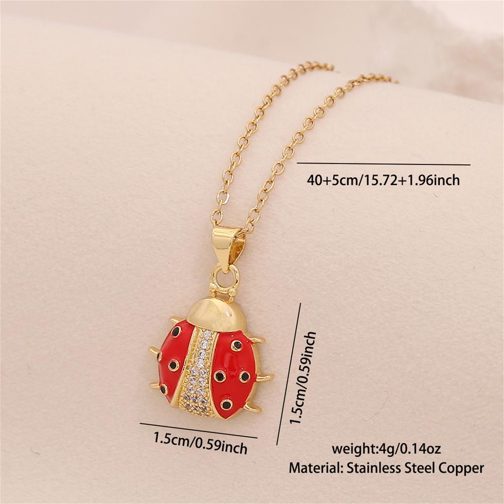 Ladybug-Pendant Necklace With Zirconia For Women Lightweight Allergy Free Jewelry Gift