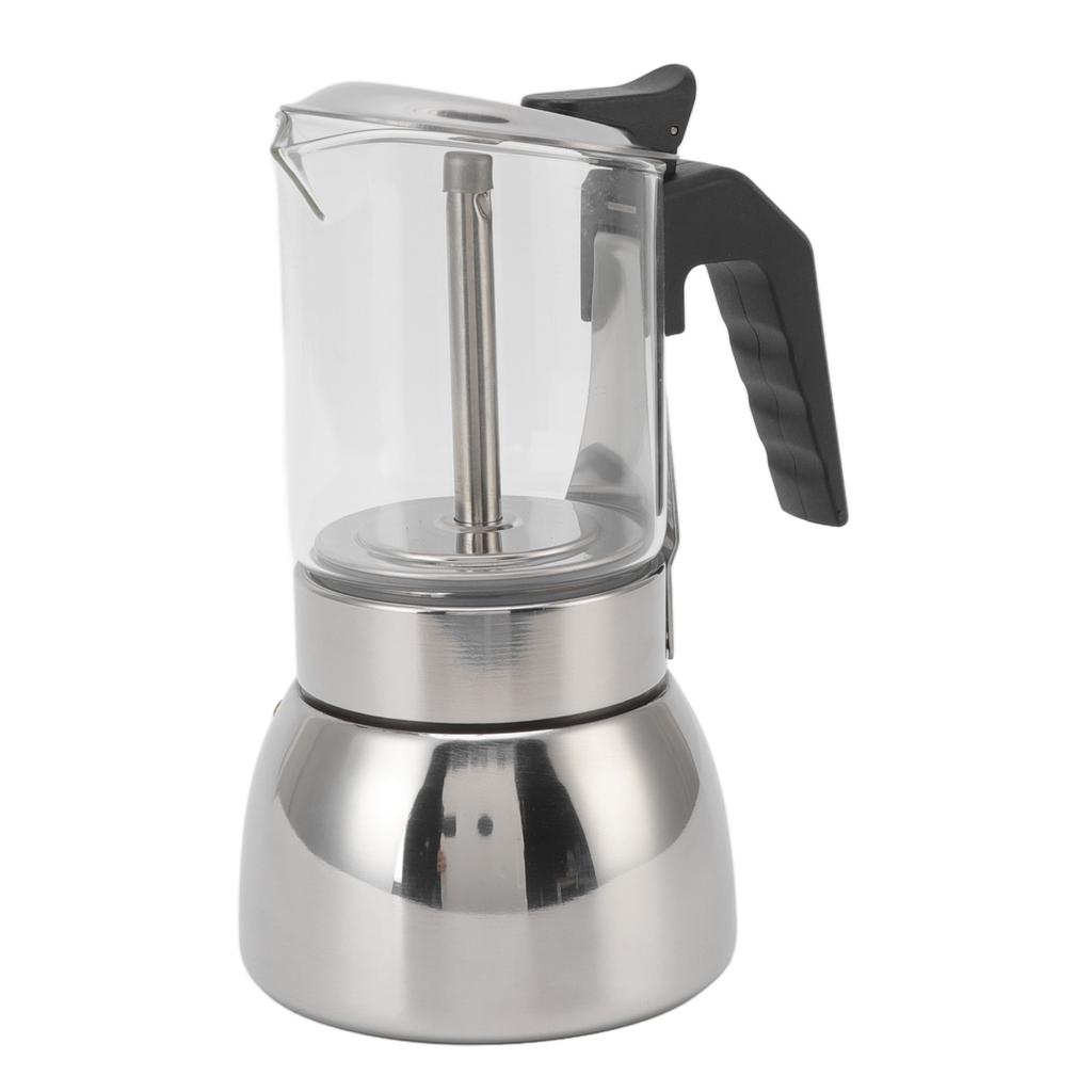 Glass Moka Pot Stainless Steel Heat Resistant Portable Classic Italian Coffee Maker for Home and Cafe 300ML