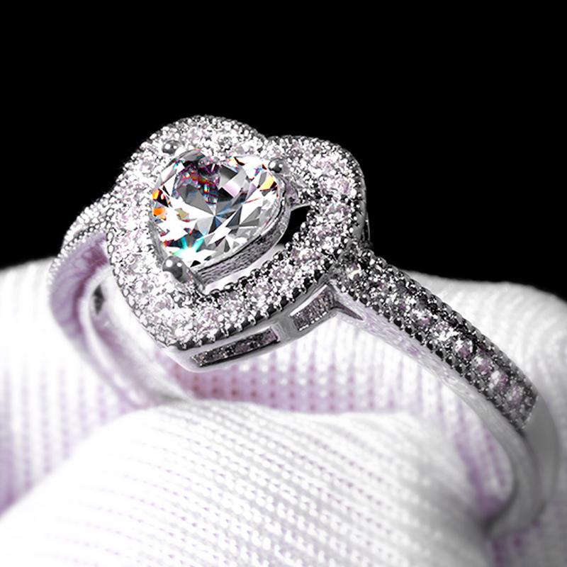 New High-quality Silver Plated Heart Rings Women for Engagement Wedding Brilliant Cubic Zirconia Love Rings Statement Jewelry
