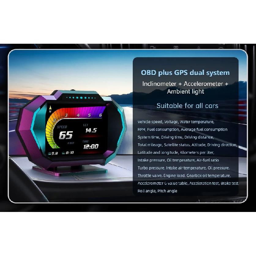 OBD + GPS P24 HUD Car OBD Head Up Display on Board Computer Digital Speedometer Water Temp Fuel Consumption Slope Meter