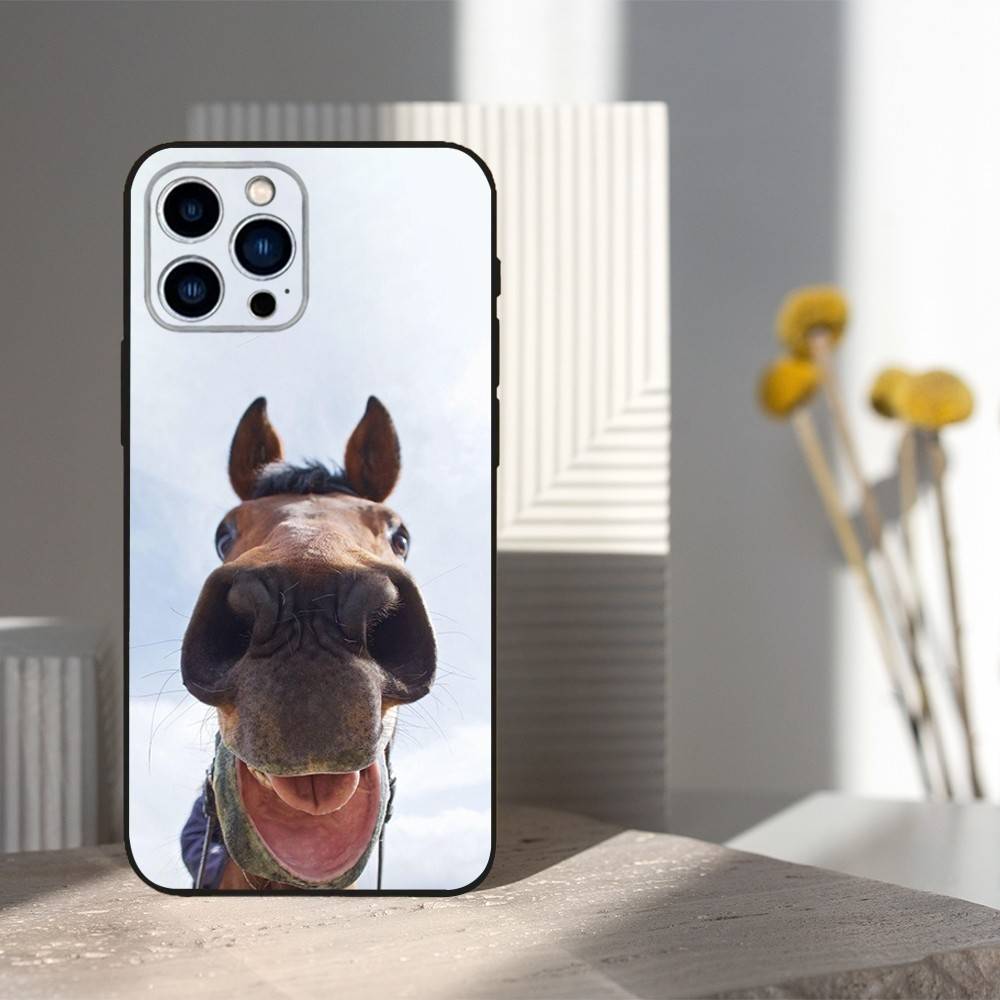 

Забавный Чехол с Изображением Лошади Животного для iPhone 15,16,12,14,17,13,11,Plus,Pro Max,8,7,XR,SE,XS,X,Mini,Мягкий Силикон Черный iPhone12mini