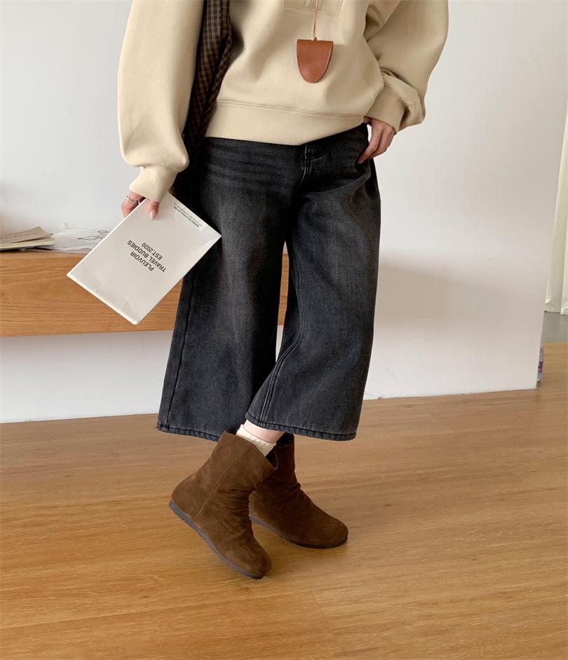 Flip collar two wear snow boots women 2025 autumn and winter new Mori hair short boots velvet warm snow cotton boots women