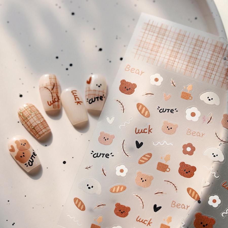 TENSOR Thin Blade Cute Bear Nail Stickers TS-3858 - Self-Adhesive Autumn & Winter Design
