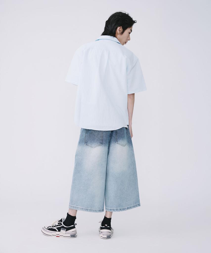 TEN PAST SEVEN Two-Tone Washed Denim Bermuda Pants