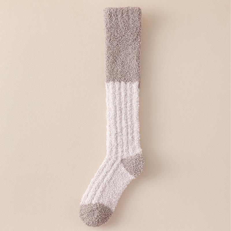 Women's Coral Fleece Plush Long Socks: Thick, Warm Sleeping Socks for Autumn & Winter