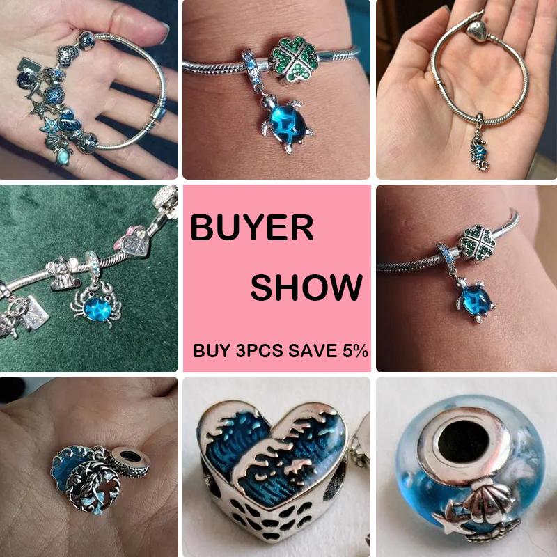 925 Silver Ocean Series Turtle Crab Charm Beads for 3mm Bracelet DIY Jewelry Making 100% Authentic