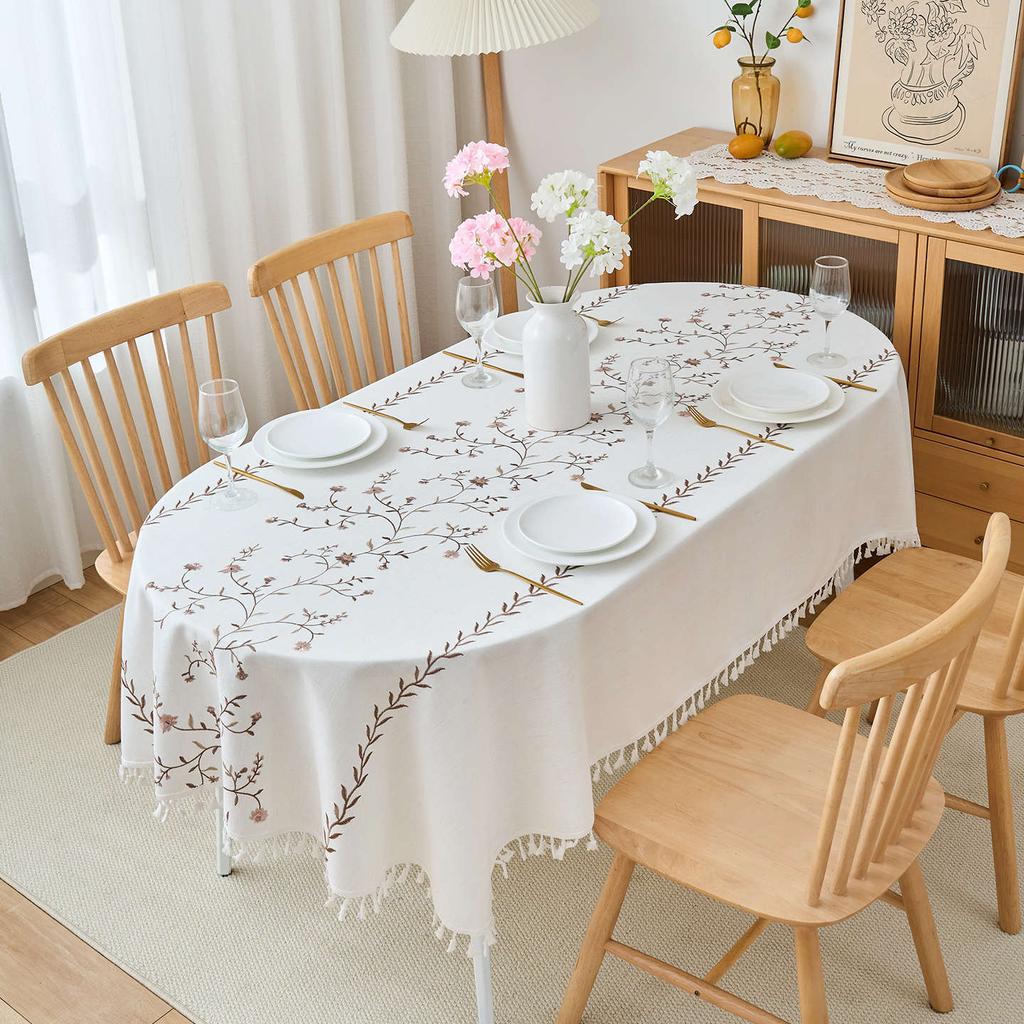 Oval Cotton And Linen Embroidered Fabric, High-Grade Tablecloth, Waterproof And Oil-Proof, Advanced Sense, Anti-Scalding And Wear-Resistant Coffee