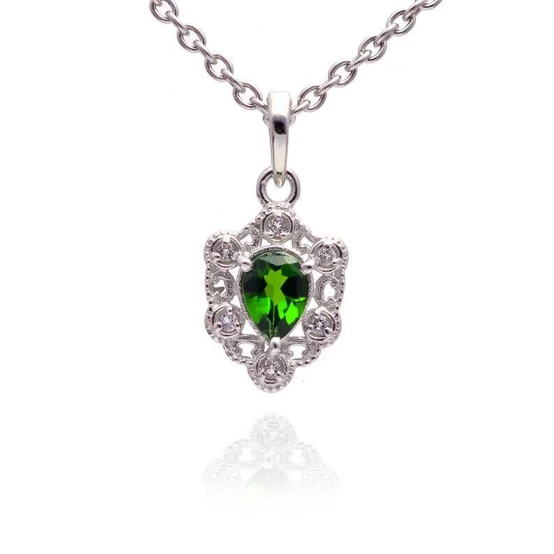 Certified Natural Chrome Diopside Gemstone 925 Sterling Silver Shield Pendant For Women