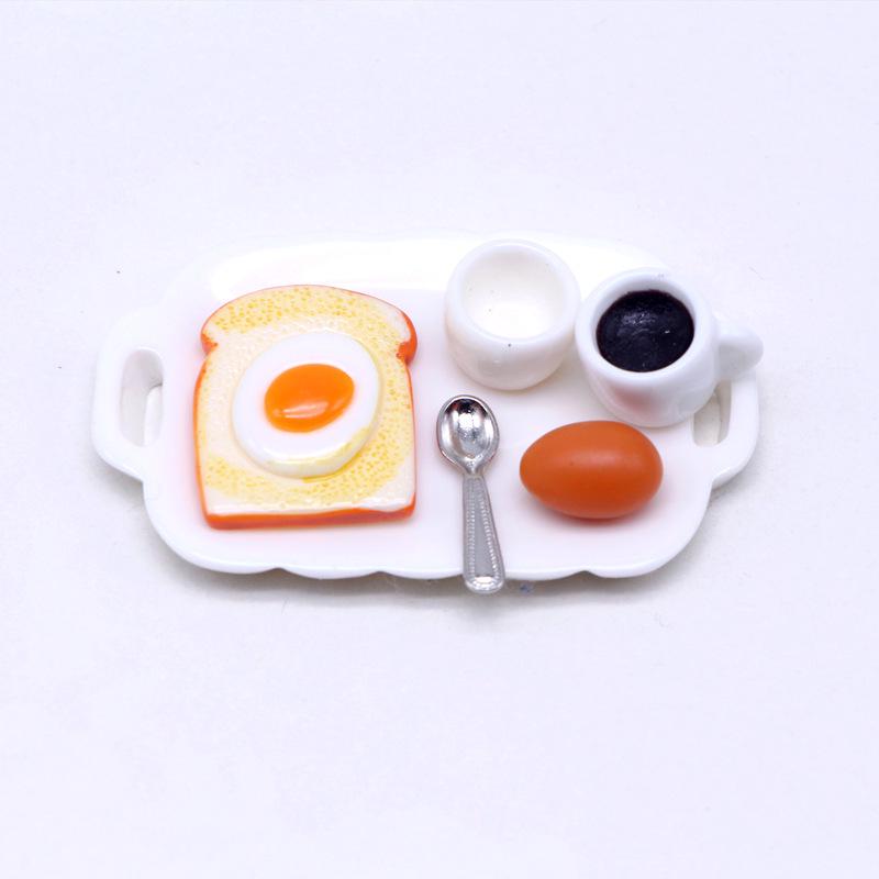 oohouse Dollhouse Breakfast Miniature Set: Hamburger, Egg, Coffee, Tray, Cup, Spoon - Realistic Toy Model for Shooting.