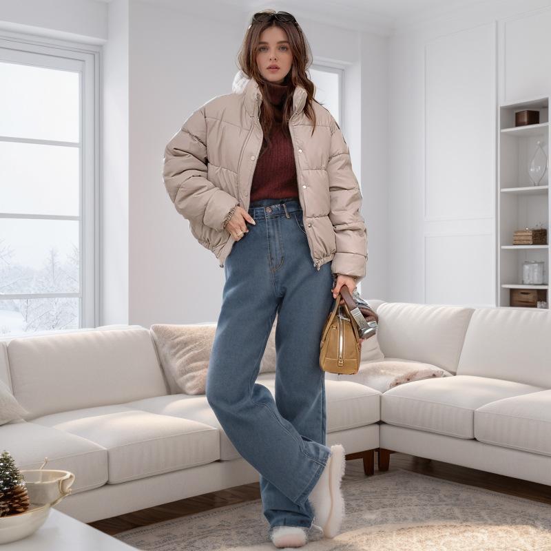 GMXIA Damen Vintage Casual Einfarbig Druck Herbst Winter Langarm Stehkragen Jacken & Mäntel