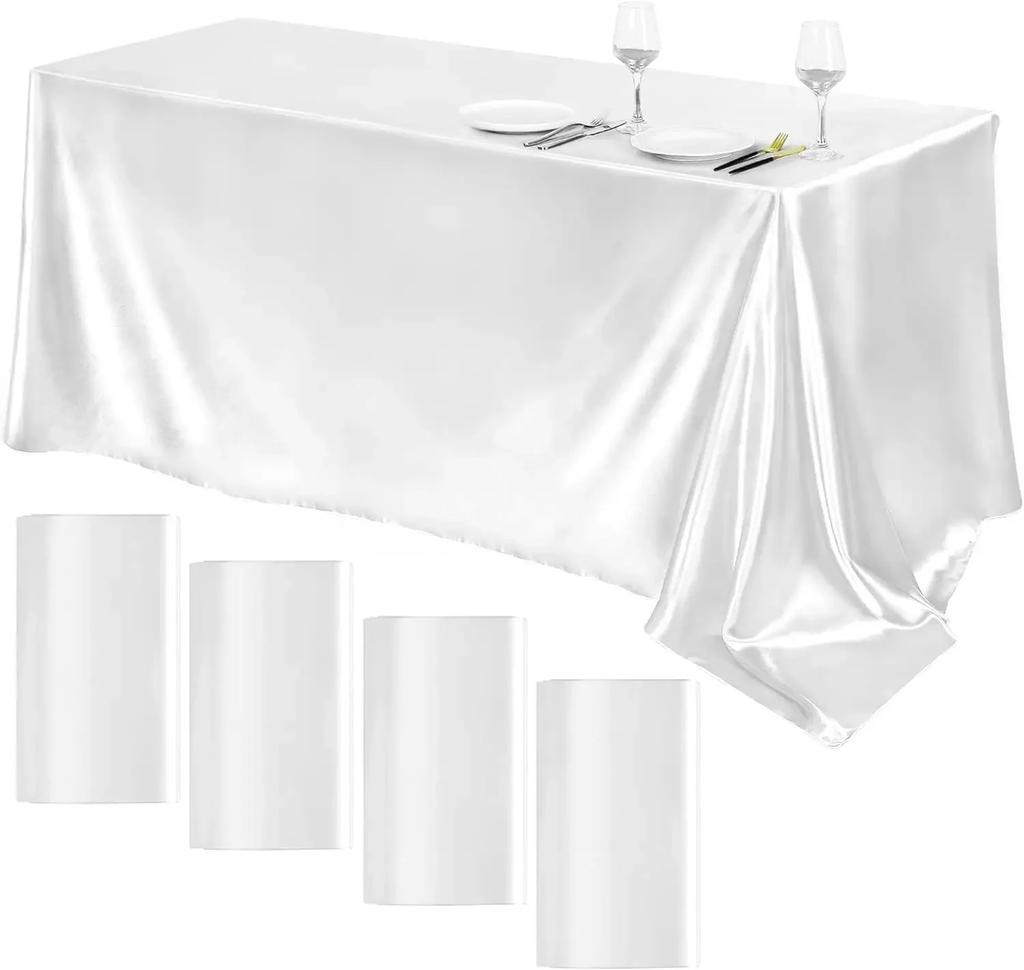 4 Packs Satin Tablecloth Overlay Table Cover Rectangle Bright Smooth Fabric Table Decoration for Wedding Banquet Party Events