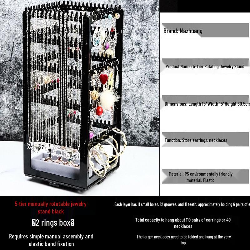 Multi-Layer Rotatable Jewelry Display Rack for Earrings, Necklaces, Rings, and Studs