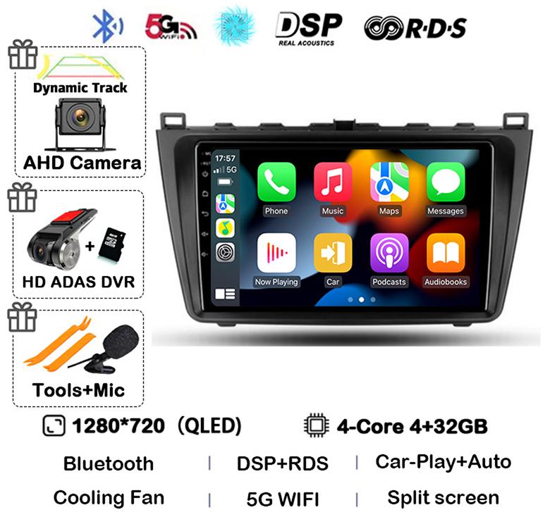 Car Radio Android14 Carplay Auto For Mazda 6 GH 2007 2008 2009 2010 2011 2012 Multimedia GPS Video Player Stereo 2din Head Unit