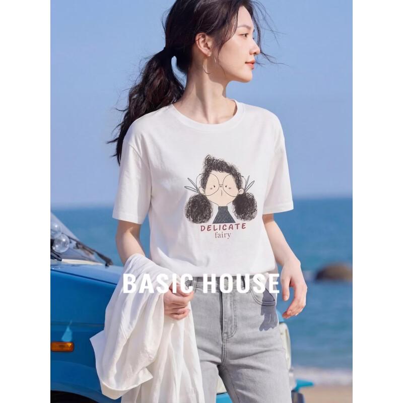 Basic House Women s Printed Round Neck T-Shirt One Size