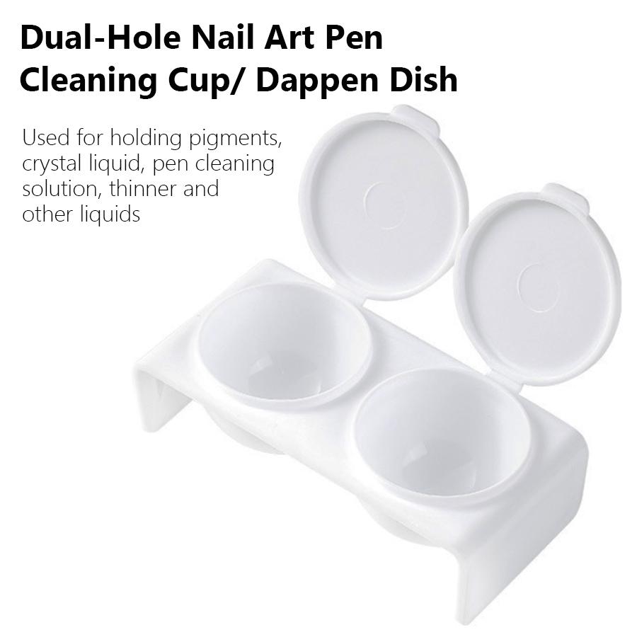 Doppelbecher-Dappenschale mit Deckel für Acryl-Nagelkunst, Acryl-Flüssigpulver-Haltebehälter, Waschbürstenbecher, Maniküre-Werkzeug