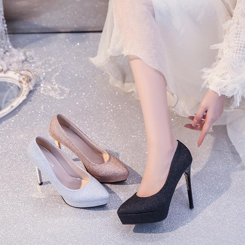 Fashion 12cm Ultra-high Heel Single Shoes for Women, New Style of Petite Pointed-toe Thin-heeled Waterproof Platform Sexy High Heels