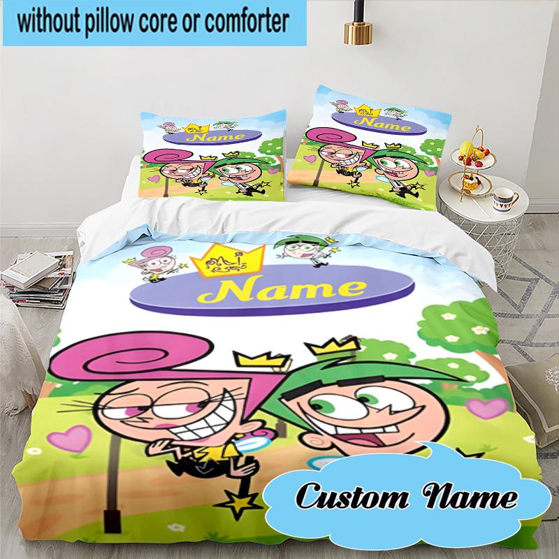 Custom Name 3PCS Friendship Odd-Parents Bedding Set, Including 1pc Duvet Cover And 2pcs Pillowcases, Suitable for Dorms and Bedrooms Gift