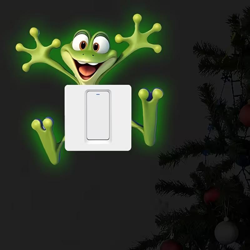 Glow-In-The-Dark Switch Sticker Frog Cat Design Self-Adhesive Removable Pvc Switch Decoration For Home, Bathroom, Bedroom