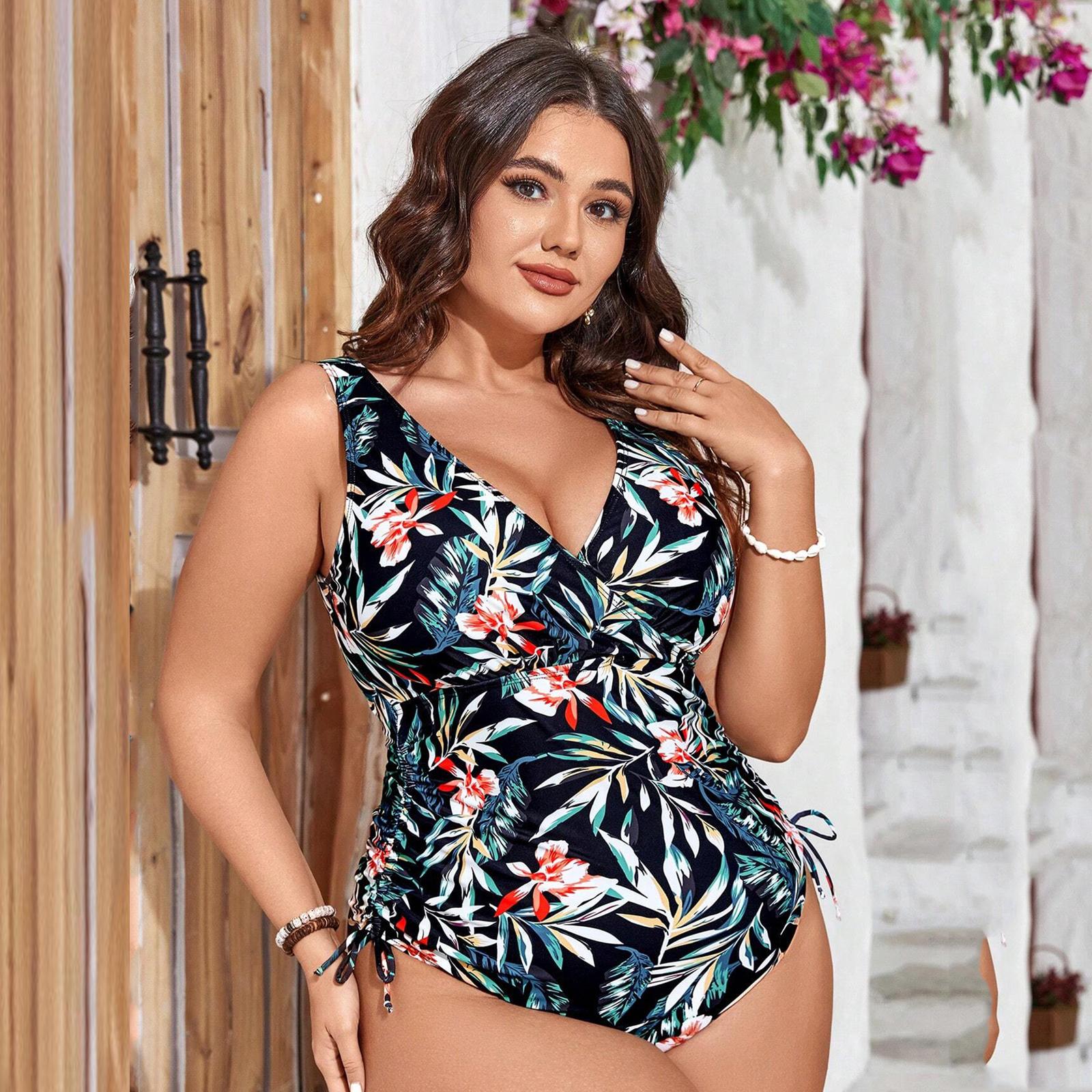 

Женский купальник бикини большого размера с принтом L тёмно-синий