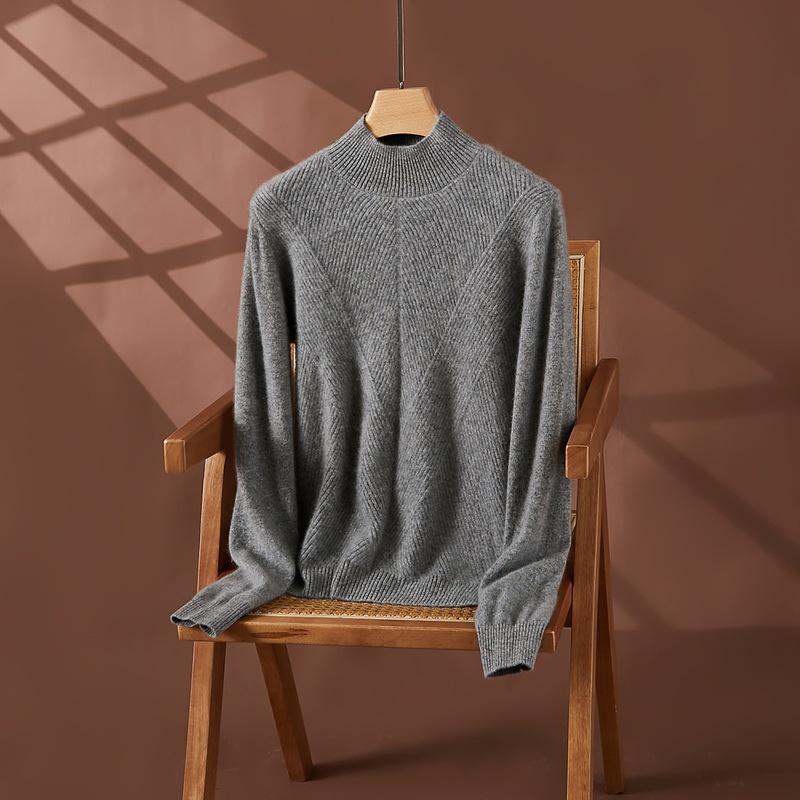 Women's Cashmere Half-High Neck Thick Knit Sweater for Autumn/Winter Warmth.