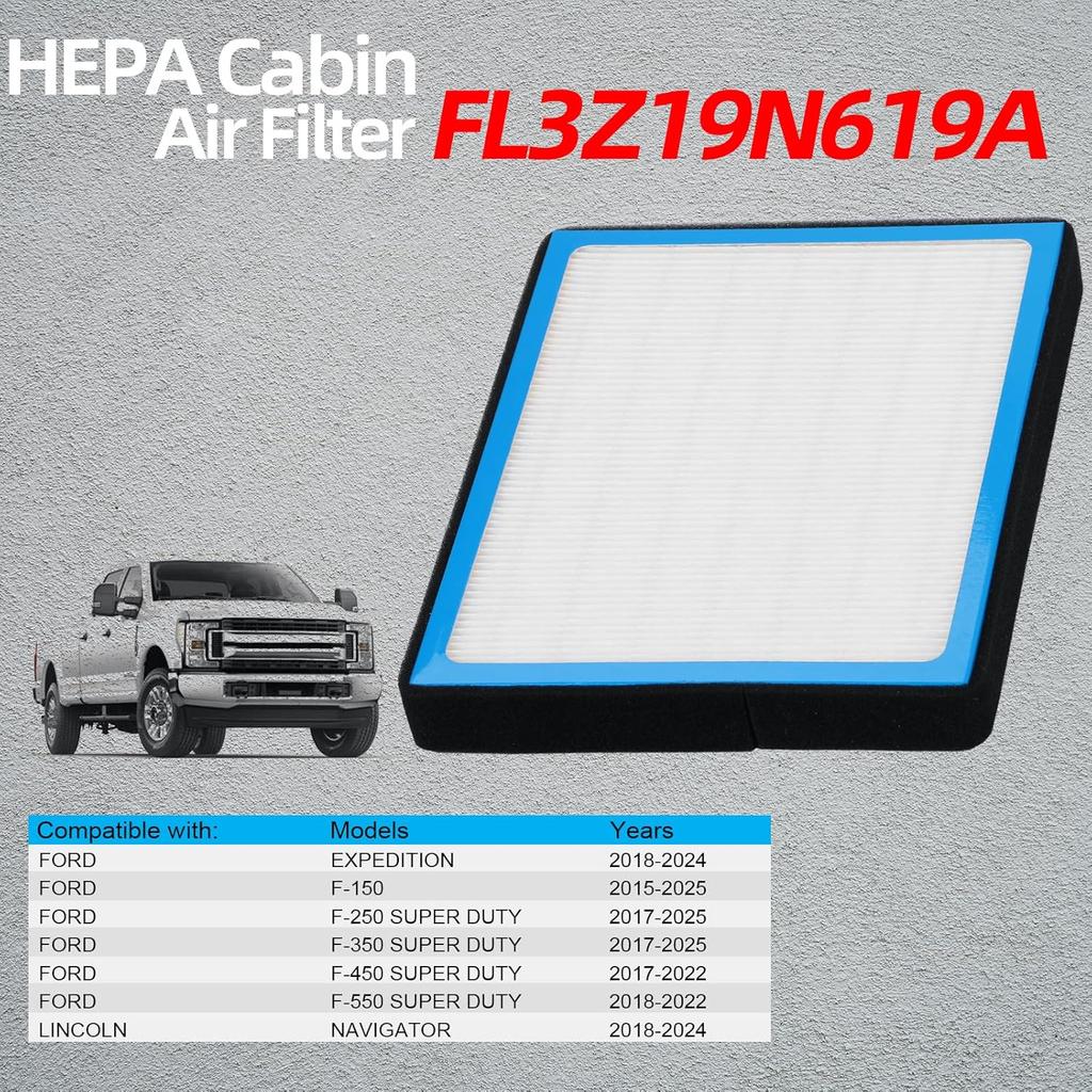 FL3Z19N619A Cabin Air Filter HEPA Air Conditioner With Activated Carbon Replacement Cabin Air Filter Accessories Compatible With Ford F-150 F-250