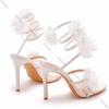 Shoes Woman Strap High-heeled SandalsWomen's White Flower Female Banquet Wedding Dress Bridal Shoes Princess Sandals Ladies