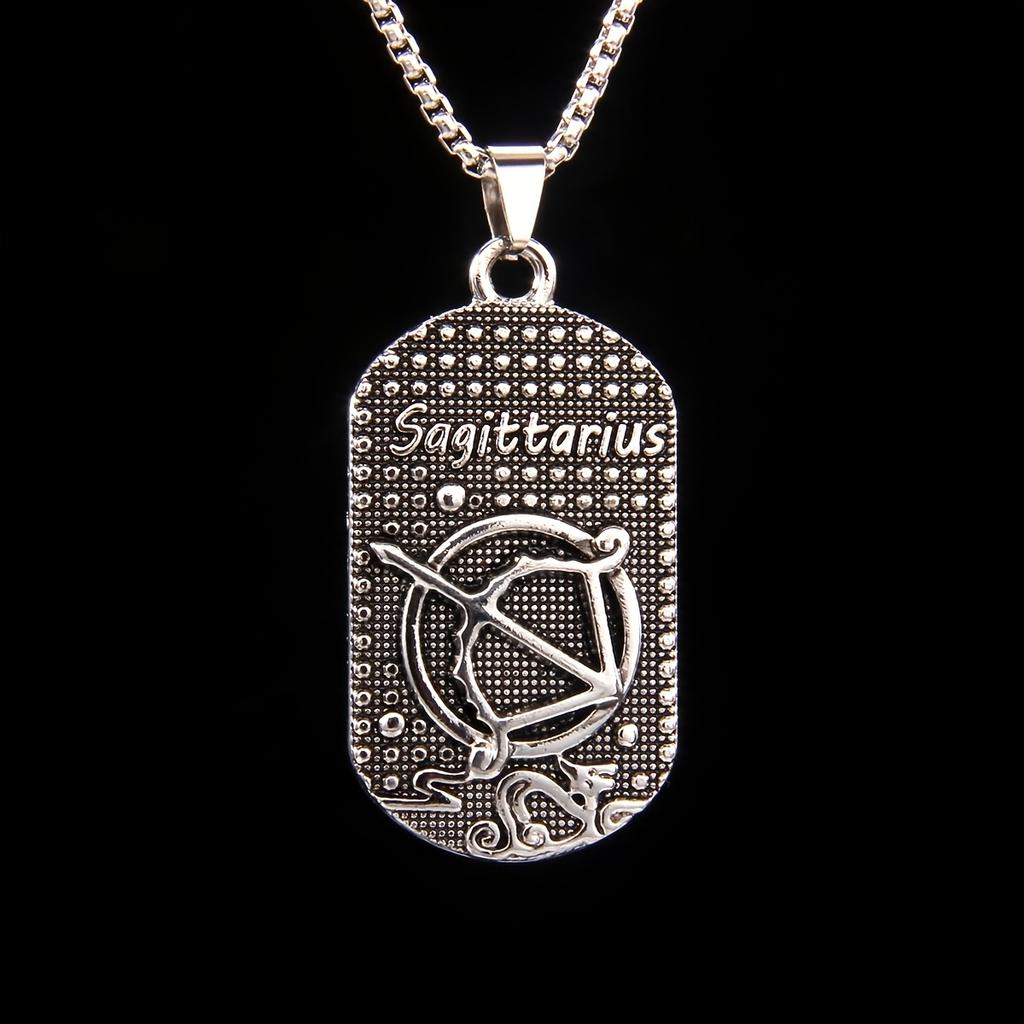 Fashion Twelve Constellations Dog Tag Pendant Necklace, Ladder Symbol Necklace, Street Style Sweater Chain