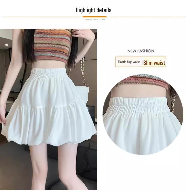 White Floral Bubble Puff Midi Skirt - Women's Summer Short 2025 Edition