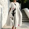 Plus Size Chinese Wash Painting Style Dress for Women Summer Short Sleeve Crew Neck Loose Long Dress Casual Vacation Sundress